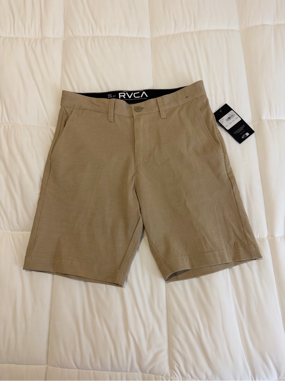 RVCA Tan Stretch Flat-Front Kids Shorts